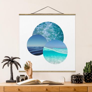Stoffbild mit Posterleisten - Ozeane im Kreis - Quadrat 1:1