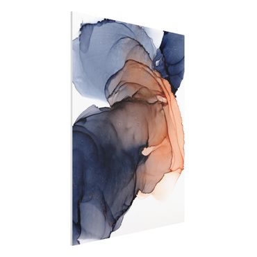 Forex Fine Art Print - Ozeantropfen Blau-Orange mit Gold - Hochformat 3:4