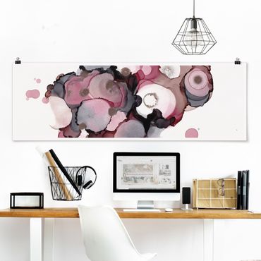 Poster - Pink-Beige Tropfen mit Roségold - Panorama 3:1