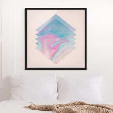Bild mit Rahmen - Pinkes Wasser Marmor - Quadrat