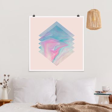 Poster - Pinkes Wasser Marmor - Quadrat 1:1