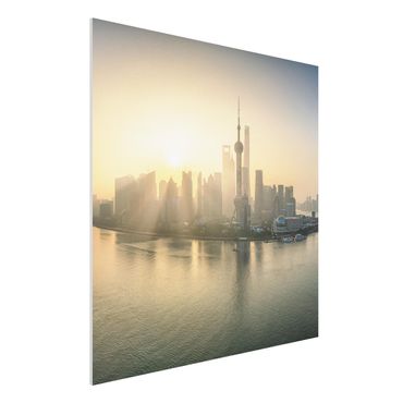 Forex Fine Art Print - Pudong bei Sonnenaufgang - Quadrat 1:1