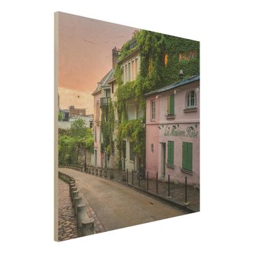 Holzbild - Rosa Dämmerung in Paris - Quadrat