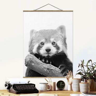 Stoffbild mit Posterleisten - Roter Panda in Schwarz-weiß - Hochformat 3:4