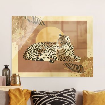 Glasbild - Safari Tiere - Leopard im Sonnenuntergang - Querformat 4:3