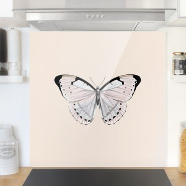 Spritzschutz Glas - Schmetterling auf Beige - Quadrat 1:1