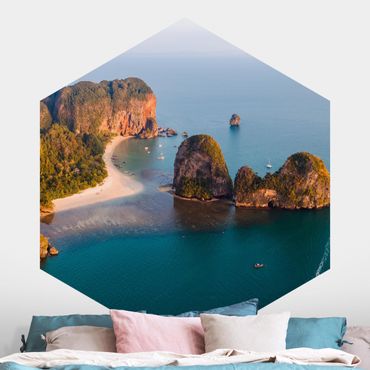 Hexagon Fototapete selbstklebend - Sonnenaufgang an der Küste
