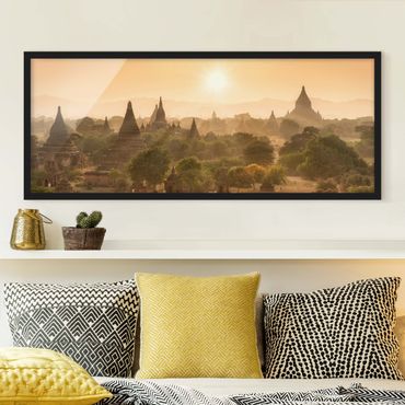 Bild mit Rahmen - Sonnenuntergang über Bagan - Panorama