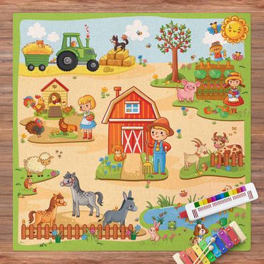 Kork-Teppich - Spielteppich Bauernhof - Landarbeit macht Spaß - Quadrat 1:1