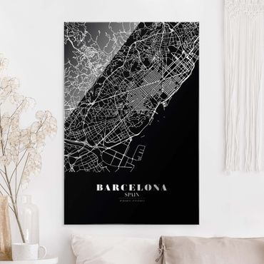 Glasbild - Stadtplan Barcelona - Klassik Schwarz - Hochformat 2:3