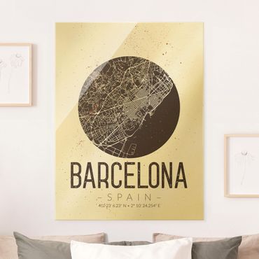Glasbild - Stadtplan Barcelona - Retro - Hochformat 4:3