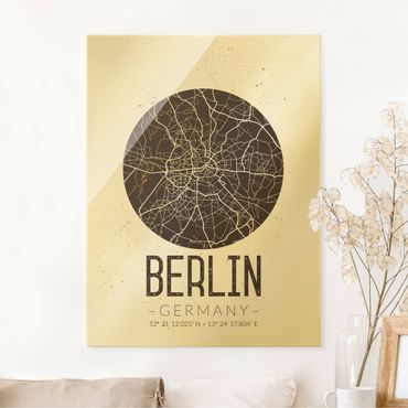Glasbild - Stadtplan Berlin - Retro - Hochformat 4:3