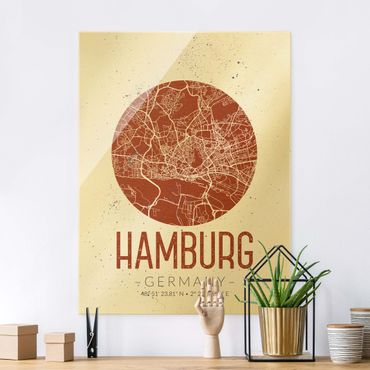 Glasbild - Stadtplan Hamburg - Retro - Hochformat 4:3