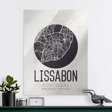 Glasbild - Stadtplan Lissabon - Retro - Hochformat 4:3