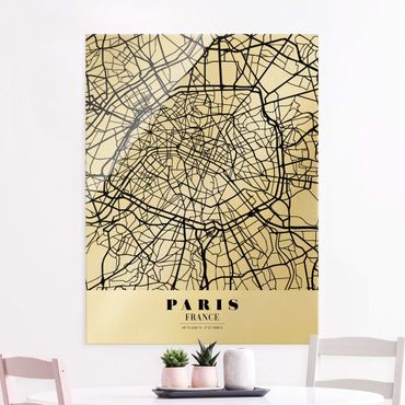 Glasbild - Stadtplan Paris - Klassik - Hochformat 4:3