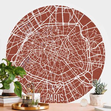 Runde Tapete selbstklebend - Stadtplan Paris - Retro