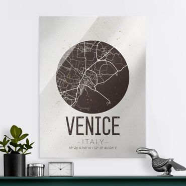 Glasbild - Stadtplan Venice - Retro - Hochformat 4:3