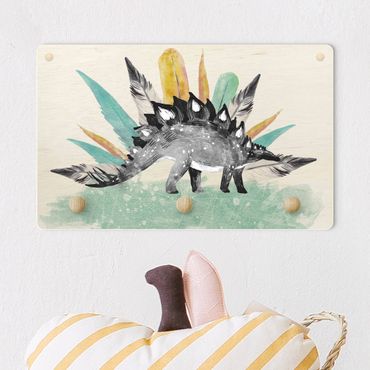 Kindergarderobe Holz - Stegosaurus mit Federkrone