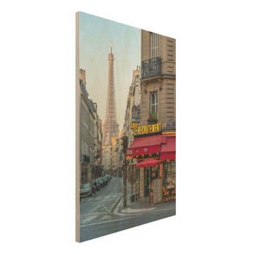Holzbild - Straße von Paris - Hochformat