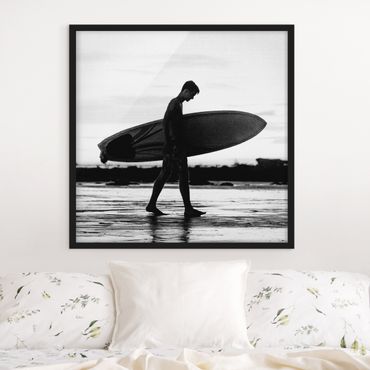 Bild mit Rahmen - Surferboy im Schattenprofil - Quadrat - 1:1