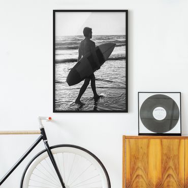 Bild mit Rahmen - Surferboy im Sonnenuntergang - Hochformat - 3:4