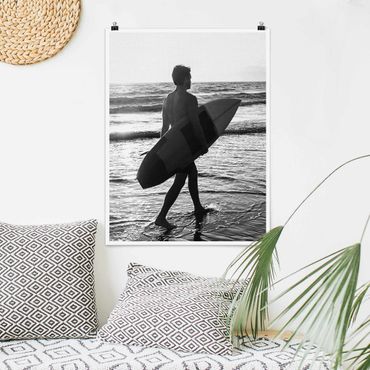 Poster - Surferboy im Sonnenuntergang - Hochformat 3:4
