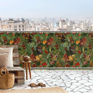 Balkon Sichtschutz - Tropische Blumen mit Affen