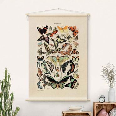 Wandteppich - Vintage Lehrtafel Schmetterlinge und Falter - Hochformat 2:3
