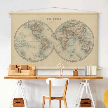 Wandteppich - Vintage Weltkarte Die zwei Hemispheren - Hochformat 3:2