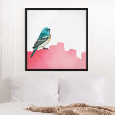 Bild mit Rahmen - Vogel auf Pink - Quadrat