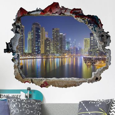 3D Wandtattoo - Dubai Nacht Skyline - Quer 3:4