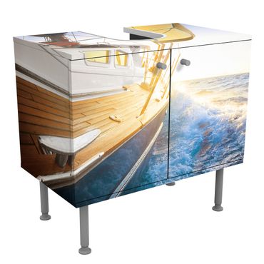 Waschbeckenunterschrank - Segelboot auf blauem Meer bei Sonnenschein - Maritim Badschrank
