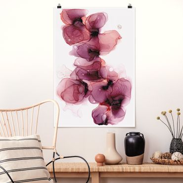 Poster - Wilde Blüten in Violett und Gold - Hochformat 2:3