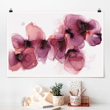 Poster - Wilde Blüten in Violett und Gold - Querformat 3:2