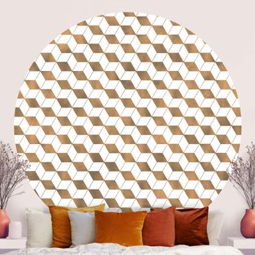 Runde Tapete selbstklebend - Würfel Muster in 3D Gold