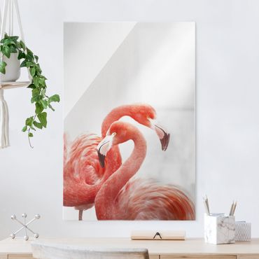 Glasbild - Zwei Flamingos - Hochformat