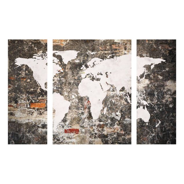 Weltkarte Glasbild Alte Mauer Weltkarte