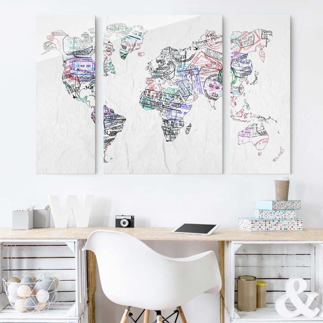 Glasbilder Städte Reisepass Stempel Weltkarte