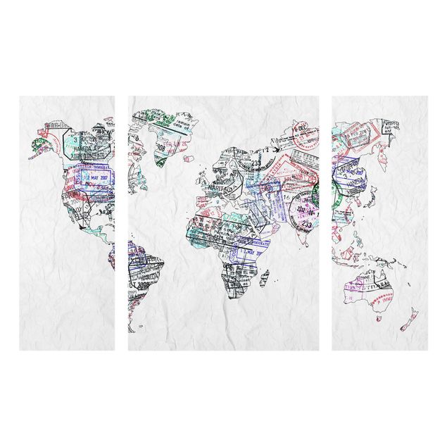 Glasbild mit Spruch Reisepass Stempel Weltkarte