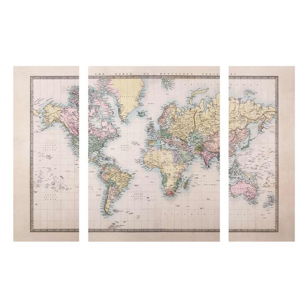 Weltkarte Glasbild Vintage Weltkarte um 1850