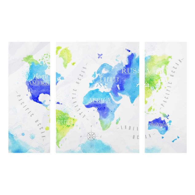 Glasbilder Weltkarte Weltkarte Aquarell blau grün