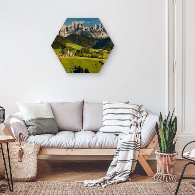 Holzbilder Landschaften Geislerspitzen in Südtirol