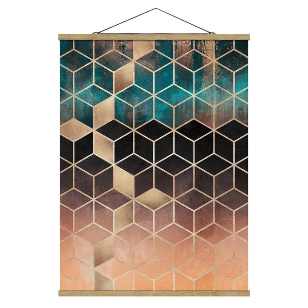 Wandbilder Muster Türkis Rosé goldene Geometrie