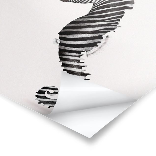 Poster Kunstdruck Seepferdchen mit Zebrastreifen