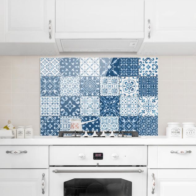 Glasrückwand Küche Muster Fliesen Mustermix Blau Weiß