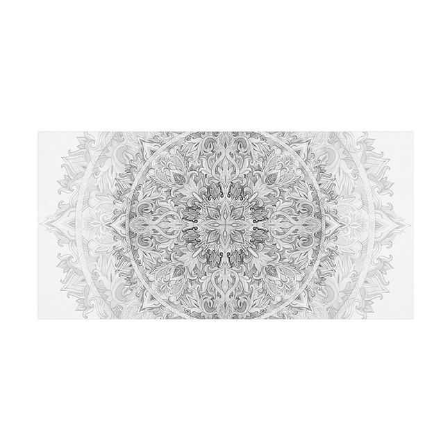 Teppich modern Mandala Aquarell Ornament Muster schwarz weiß