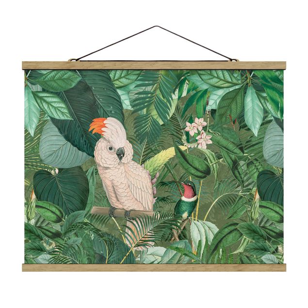 Wandbilder Kunstdrucke Vintage Collage - Kakadu und Kolibri