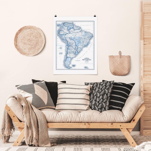 Wandbilder Weltkarten Karte in Blautönen - Südamerika