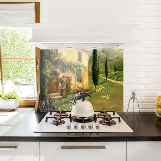 Spritzschutz Küche Glas Italienische Landschaft - Zypresse
