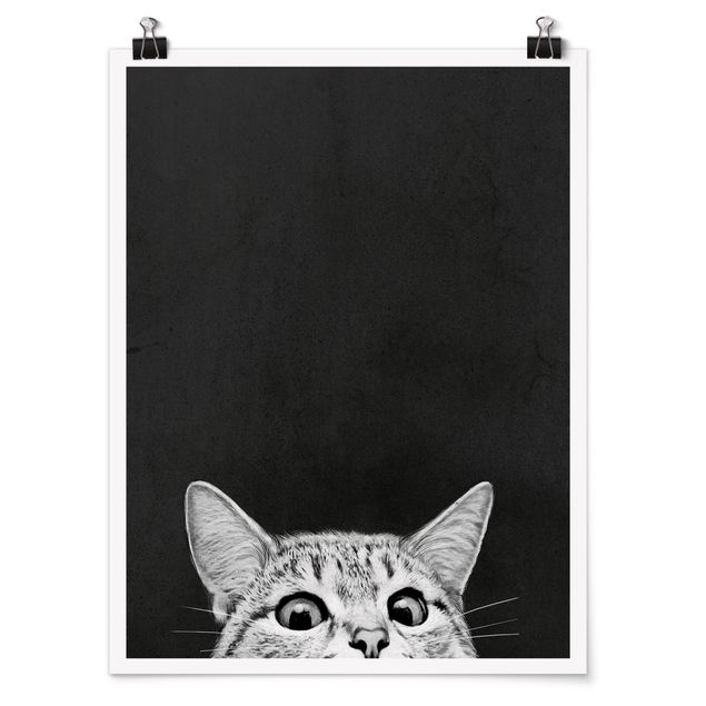 Poster schwarz-weiß Fotografie Illustration Katze Schwarz Weiß Zeichnung
